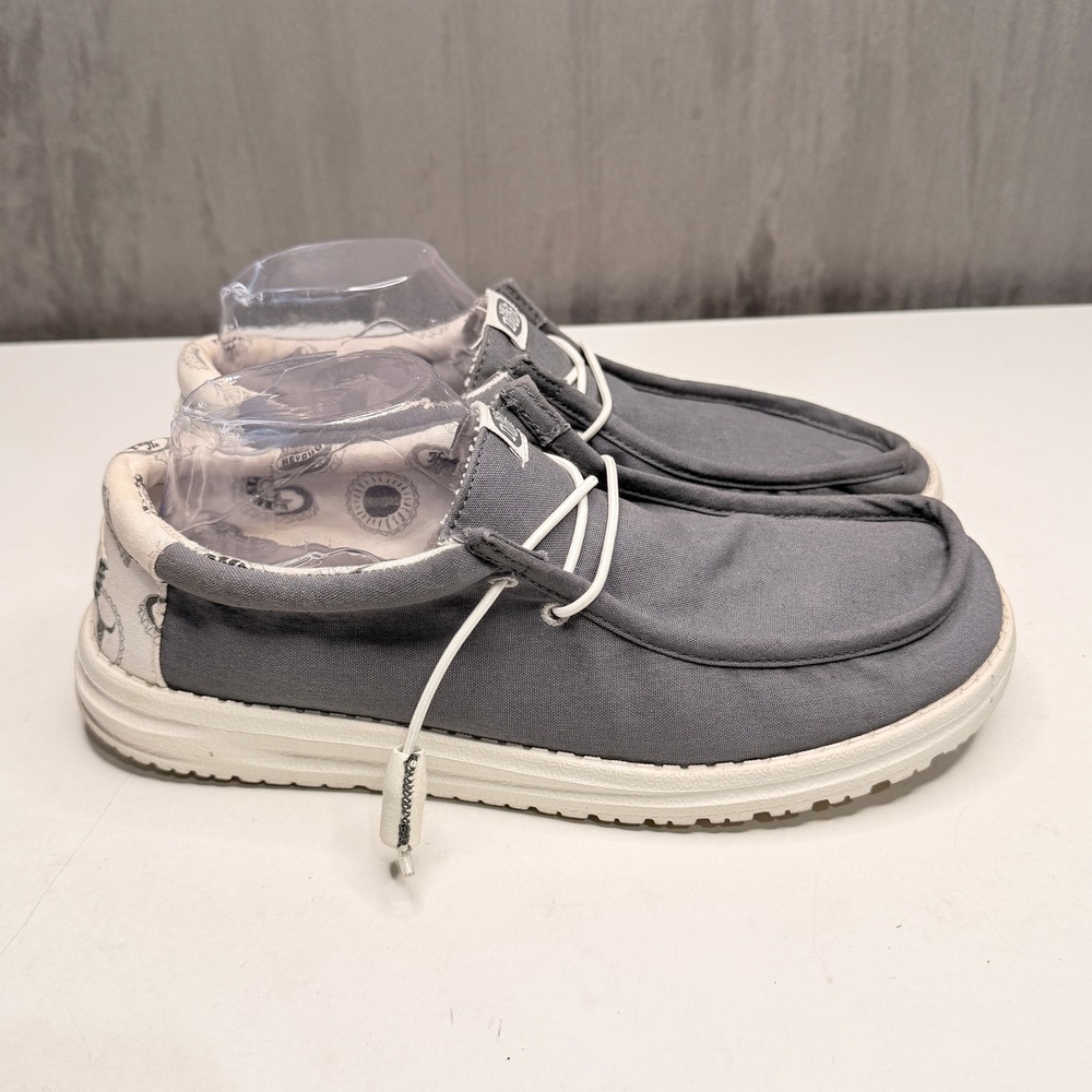Hey Dude Wally Spring Breakr Beer Bash Mens Sz 9 Grey Canvas Slip On Loafers